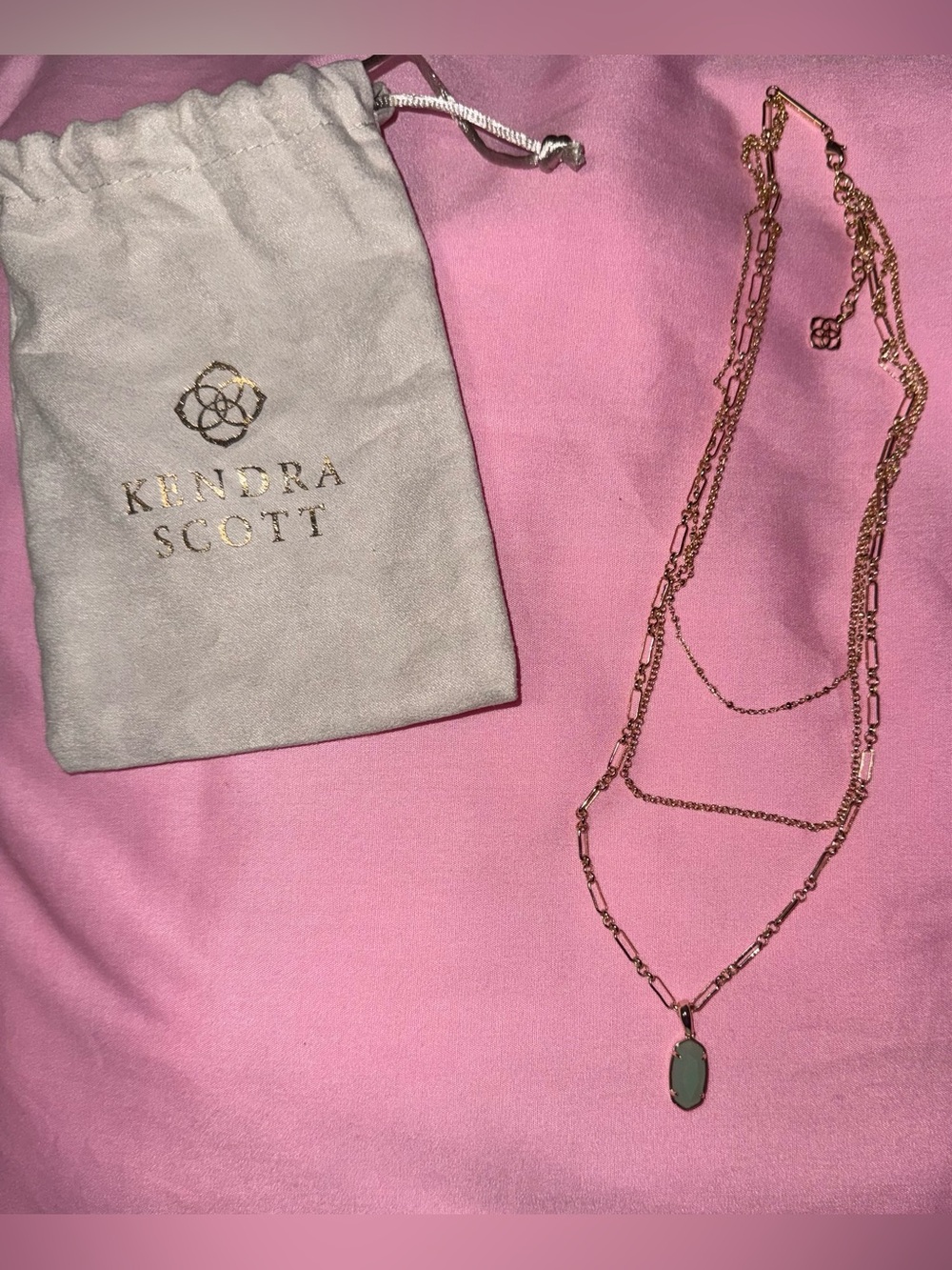 Kendra Scott Gold Layered Necklace with Green Stone Pendant